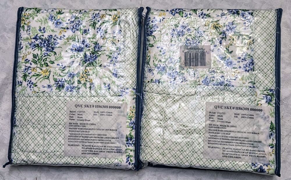 Cottage Core Quilted Pillow Shams 2 Cases Colorful Floral 100% Cotton QVC New